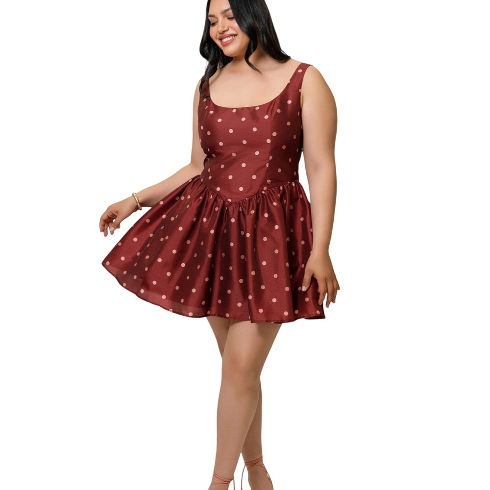Hutch Soleil Polka Dot Fit Flare Mini Dress Burgundy Pink Plus Size 18W NWT